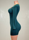 VENUS HUNTER GREEN TWISTED CUTOUT KEYHOLE BODYCON MINI DRESS