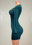 VENUS HUNTER GREEN TWISTED CUTOUT KEYHOLE BODYCON MINI DRESS
