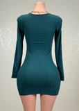 VENUS HUNTER GREEN TWISTED CUTOUT KEYHOLE BODYCON MINI DRESS
