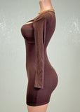 VENUS BROWN TWISTED CUTOUT KEYHOLE BODYCON MINI DRESS