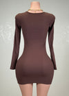 VENUS BROWN TWISTED CUTOUT KEYHOLE BODYCON MINI DRESS