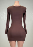 VENUS BROWN TWISTED CUTOUT KEYHOLE BODYCON MINI DRESS