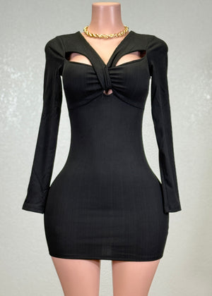 VENUS BLACK TWISTED CUTOUT KEYHOLE BODYCON MINI DRESS