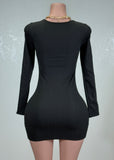 VENUS BLACK TWISTED CUTOUT KEYHOLE BODYCON MINI DRESS