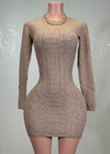 CALLIE CAMEL LONG SLEEVE BACK CUT OUT MINI DRESS