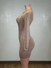 CALLIE CAMEL LONG SLEEVE BACK CUT OUT MINI DRESS