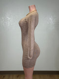CALLIE CAMEL LONG SLEEVE BACK CUT OUT MINI DRESS