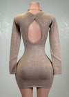 CALLIE CAMEL LONG SLEEVE BACK CUT OUT MINI DRESS