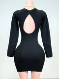 CALLIE BLACK LONG SLEEVE BACK CUT OUT MINI DRESS