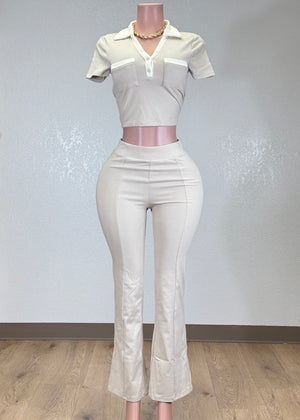 EVIE BEIGE & WHITE SHORT SLEEVE SET