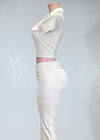 EVIE BEIGE & WHITE SHORT SLEEVE SET