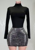 WYNTER RHINESTONE STUD STRETCHY MINI SKIRT