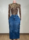 SAWYER BLUE DENIM STRETCHY HIGH WAISTED CARGO SKIRT