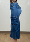 SAWYER BLUE DENIM STRETCHY HIGH WAISTED CARGO SKIRT