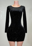 OPAL BLACK RHINESTONE EMBELLISHED BODYCON MINI DRESS