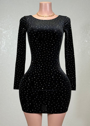 OPAL BLACK RHINESTONE EMBELLISHED BODYCON MINI DRESS