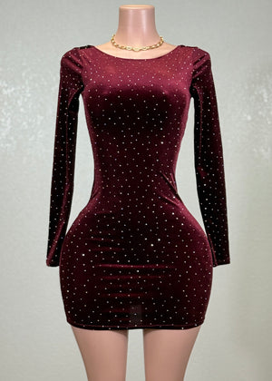 OPAL BURGUNDY RHINESTONE EMBELLISHED BODYCON MINI DRESS