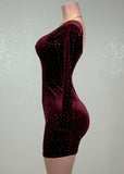 OPAL BURGUNDY RHINESTONE EMBELLISHED BODYCON MINI DRESS