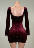 OPAL BURGUNDY RHINESTONE EMBELLISHED BODYCON MINI DRESS