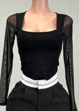 MILAH BLACK MESH SLEEVES SQUARE NECK TOP