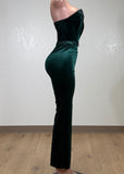 DUBAI GREEN STRAPLESS VELVET JUMPSUIT