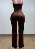 DUBAI BROWN STRAPLESS VELVET JUMPSUIT