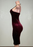 SOL BURGUNDY RHINESTONE SPAGHETTI STRAPS BODYCON MINI DRESS