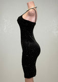 SOL BLACK RHINESTONE SPAGHETTI STRAPS BODYCON MINI DRESS
