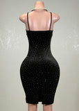 SOL BLACK RHINESTONE SPAGHETTI STRAPS BODYCON MINI DRESS