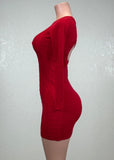 CALLIE RED LONG SLEEVE BACK CUT OUT MINI DRESS