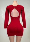CALLIE RED LONG SLEEVE BACK CUT OUT MINI DRESS