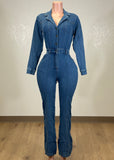 MAISY BLUE COLLARED LONG SLEEVE DENIM JUMPSUIT