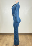 MAISY BLUE COLLARED LONG SLEEVE DENIM JUMPSUIT