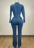 MAISY BLUE COLLARED LONG SLEEVE DENIM JUMPSUIT