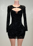 ADA BLACK FLOWER DETAIL MESH MINI DRESS