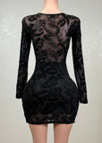 ADA BLACK FLOWER DETAIL MESH MINI DRESS