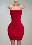 PEYTON RED MESH RUCHED BODYCON MINI DRESS