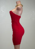 PEYTON RED MESH RUCHED BODYCON MINI DRESS
