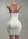 PEYTON WHITE MESH RUCHED BODYCON MINI DRESS