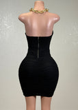 PEYTON BLACK MESH RUCHED BODYCON MINI DRESS