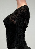 EDEN BLACK LEAVES DETAIL MESH LONG SLEEVE TOP