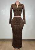 ALAYNA CHEETAH PRINT LONG SLEEVE CROP TOP & MAXI SKIRT SET