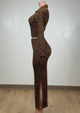 ALAYNA CHEETAH PRINT LONG SLEEVE CROP TOP & MAXI SKIRT SET