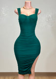 SUNLIGHT GREEN MESH RUCHED BODYCON MINI DRESS