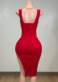 SUNLIGHT RED MESH RUCHED BODYCON MINI DRESS