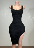 SUNLIGHT BLACK MESH RUCHED BODYCON MINI DRESS