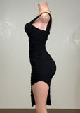 SUNLIGHT BLACK MESH RUCHED BODYCON MINI DRESS