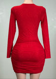 SYLVIE RED MESH RUCHED DEEP V-NECK MINI DRESS