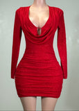 SYLVIE RED MESH RUCHED DEEP V-NECK MINI DRESS