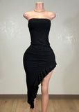 OMAHA BLACK SPARKLY BODYCON ASYMMETRIC MIDI DRESS